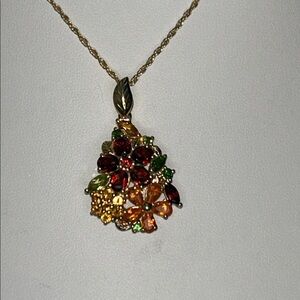 NWOT Multi Genuine Gemstone Gold Plated Sterling Silver Designer Necklace